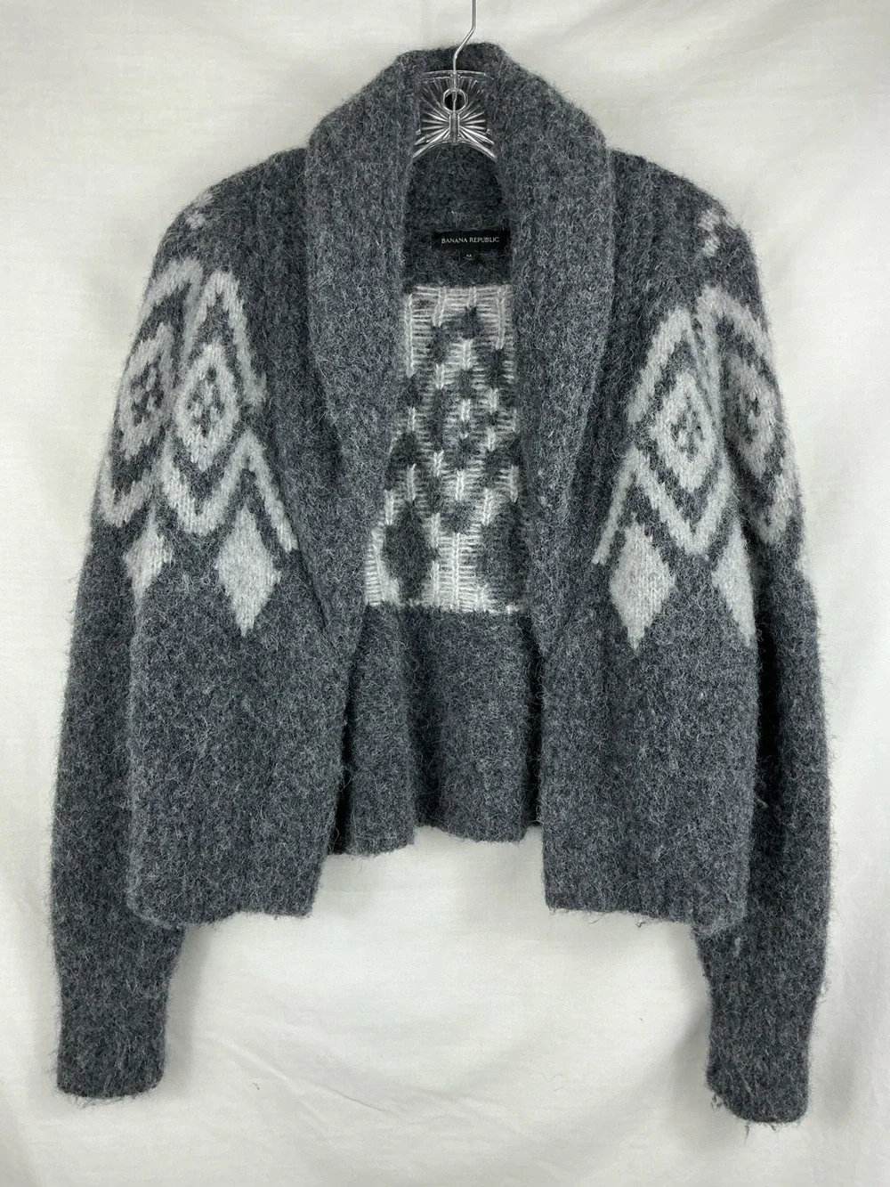 BANANA REPUBLIC Alsh Fair Isle Alpaca Wool Gray Sweater Womens M